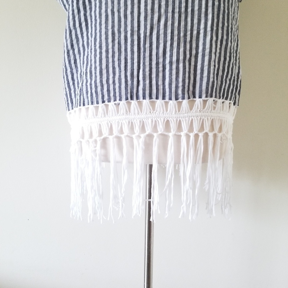 Steve Madden Summer Stripe Crochet Poncho Navy New - Picture 7 of 8